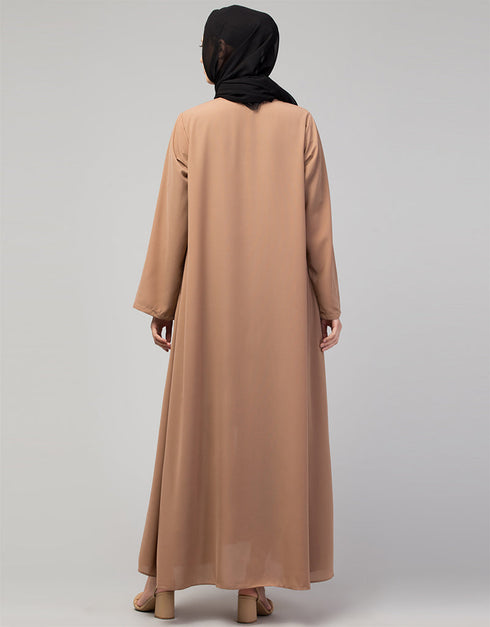 Dubai Basic Abaya with Front Zipper for Daily Wear in the Color Skin